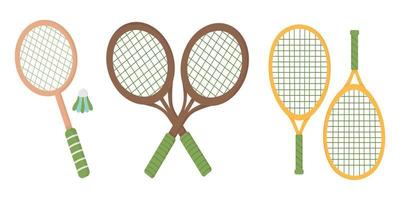 Badminton racket set. Flat doodle clipart. All objects are repainted. vector