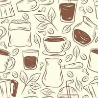 Coffee Outline Hand Drawn Seamless Pattern Background vector
