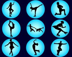 nine figure skaters on a darkly blue background vector