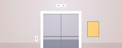 Empty office corridor area no people and modern office elevator interior design flat vector illustration.