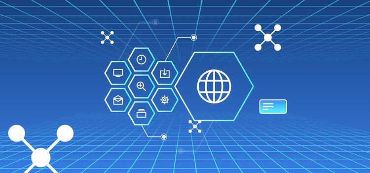 Digital technology transformation of virtual reality and network data system concept flat vector illustration.