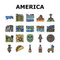 South America Scape And Tradition Icons Set Vector