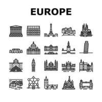 conjunto de iconos de construcción de monumentos de europa vector