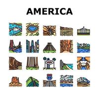 North America Famous Landscape Icons Set Vector