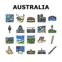 australia continente paisaje iconos conjunto vector