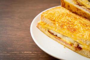 French toast ham bacon cheese sandwich photo