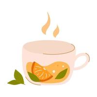 vaso de vidrio con fruta sobre fondo blanco. tienda de té, menú de cafetería, fiesta de té, concepto de bebidas. ilustración vectorial cartel, pancarta, tarjeta, portada, menú, postal vector