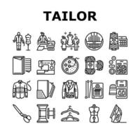 Tailor Worker Sewing Occupation Icons Set Vector