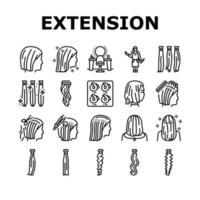 conjunto de iconos de procedimiento de salón de extensión de cabello vector