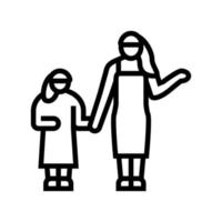 ilustración de vector de icono de línea de peinado de mamá e hija