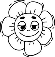 character flower power. Vector illustration. Linear hand drawn doodle