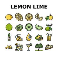 Lemon And Lime Vitamin Citrus Icons Set Vector