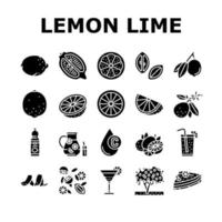 Lemon And Lime Vitamin Citrus Icons Set Vector