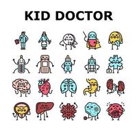 Kid Doctor Disease Treatment Icons Set Vector
