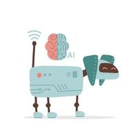 robot perro ai con mecanismo. mascota electrónica robótica, cachorro robot, elemento aislado de juguete para niños modernos. tecnología digital, innovación e inteligencia artificial. ilustración dibujada a mano plana vectorial. vector