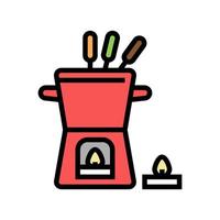 Ilustración de vector de icono de color de olla de fondue a la luz de las velas