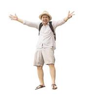 Man is happily shouting isolated over white photo