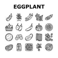 Eggplant Vitamin Bio Vegetable Icons Set Vector