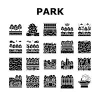 parque prado naturaleza y patio de recreo iconos conjunto vector