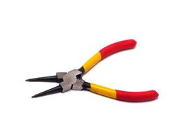 Picture of snap ring plier that has a yellow - red handle photo