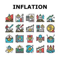 Inflation Financial World Problem Icons Set Vector