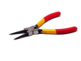 Picture of snap ring plier that has a yellow - red handle photo