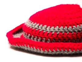 Picture of red color with grey stripes crochet hat photo