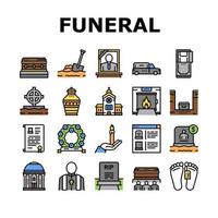 conjunto de iconos de colección de servicio de entierro funerario vector