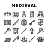 Medieval Warrior Weapon And Armor Icons Set Vector