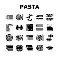 Pasta Delicious Food Meal Cooking Icons Set Vector