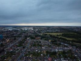 Beautiful Night Aerial View of British City, High Angle Drone's Footage of Luton Town of England UK photo