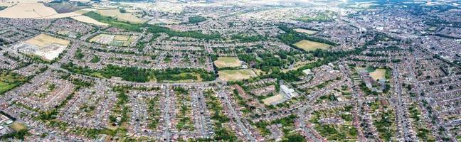 High Angle Panoramic Footage Houses and Buildings at London Luton Town and Aerial view of Railway Station of Leagrave photo