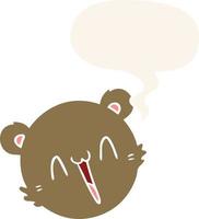 cute cartoon teddy bear face and speech bubble in retro style vector