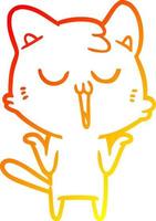 warm gradient line drawing cartoon cat singing vector