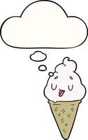 cute cartoon ice cream and thought bubble vector