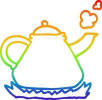 rainbow gradient line drawing cartoon kettle on stove vector