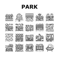 Park Meadow Nature And Playground Icons Set Vector