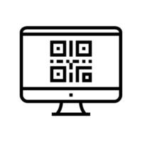 qr code on computer screen line icon vector isolated illustration