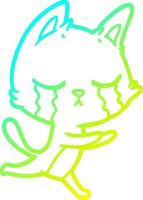 dibujo de línea de gradiente frío llorando gato de dibujos animados corriendo vector