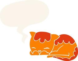 cartoon cat sleeping and speech bubble in retro style vector