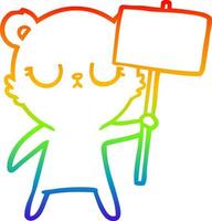 rainbow gradient line drawing peaceful cartoon bear cub with protest sign vector