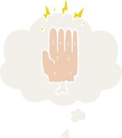 cartoon magic halloween zombie hand and thought bubble in retro style vector