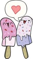 paleta de hielo de dibujos animados en el amor y la burbuja del habla vector