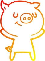 warm gradient line drawing happy cartoon pig vector