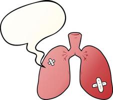 cartoon repaired lungs and speech bubble in smooth gradient style vector