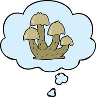 cartoon mushrooms and thought bubble vector