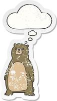 cartoon bear and thought bubble as a distressed worn sticker vector