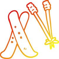 warm gradient line drawing cartoon ski and poles vector