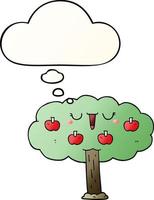 cartoon apple tree and thought bubble in smooth gradient style vector
