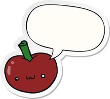 cartoon apple and speech bubble sticker vector